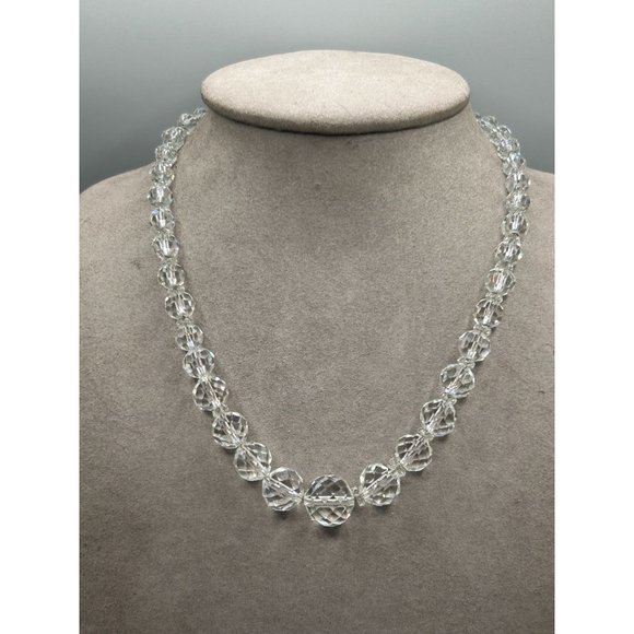 Art Deco Clear Crystal Necklace Graduated Beads Strung On Sterling Silver Chain - Picture 3 of 10